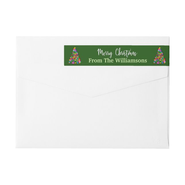 Green Merry Christmas Trees Return Address Wrap Around Label (Back)