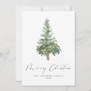 Green Merry Christmas Watercolor Tree Non-Photo Holiday Card