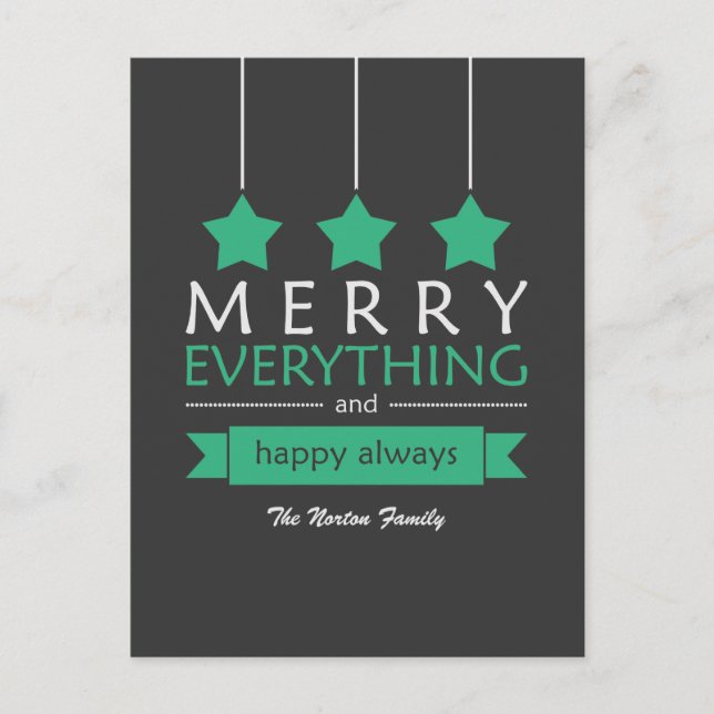 Green Merry Everything Holiday Postcard (Front)
