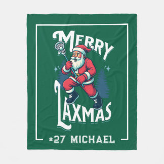 Green Merry Laxmas Personalised Lacrosse Christmas Fleece Blanket