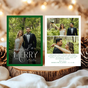 Green Merry & Married Photo Newlyweds Christmas Holiday Card