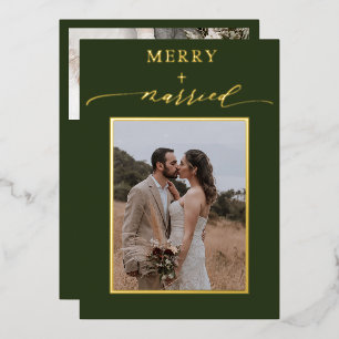 Green Merry Newlyweds 2 Photos Wedding Christmas Foil Holiday Card