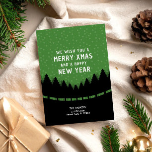 Green Merry Xmas with retro style forest and snow Card