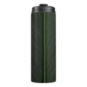 Green metal rod on black and white pinstripe texti thermal tumbler