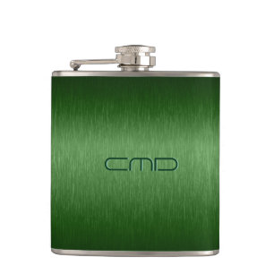Green Metallic Brushed Aluminium Look Hip Flask