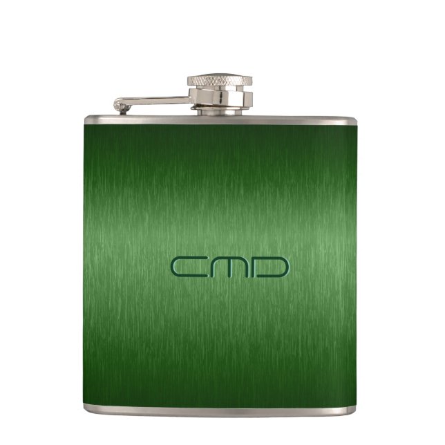 Green Metallic Brushed Aluminium Look Hip Flask (Front)