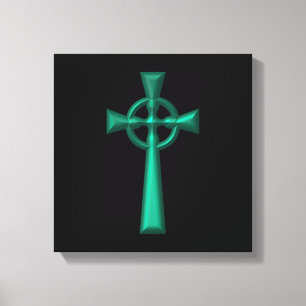 Green Metallic Celtic Cross Canvas Print