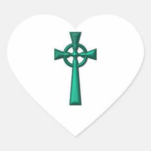 Green Metallic Celtic Cross Heart Sticker