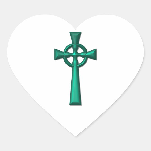 Green Metallic Celtic Cross Heart Sticker (Front)
