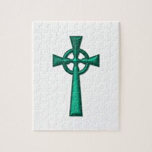 Green Metallic Celtic Cross Jigsaw Puzzle