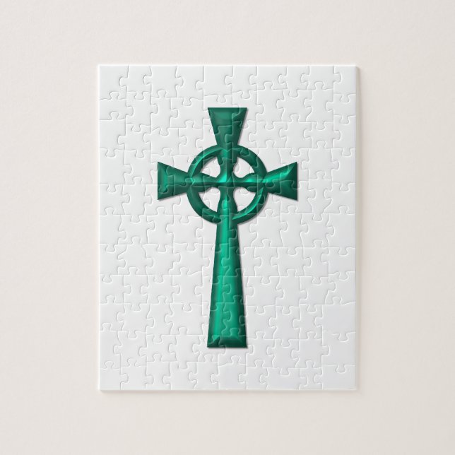 Green Metallic Celtic Cross Jigsaw Puzzle (Vertical)