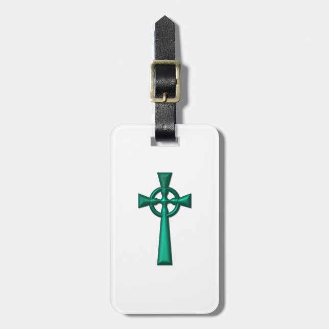Green Metallic Celtic Cross Luggage Tag (Front Vertical)