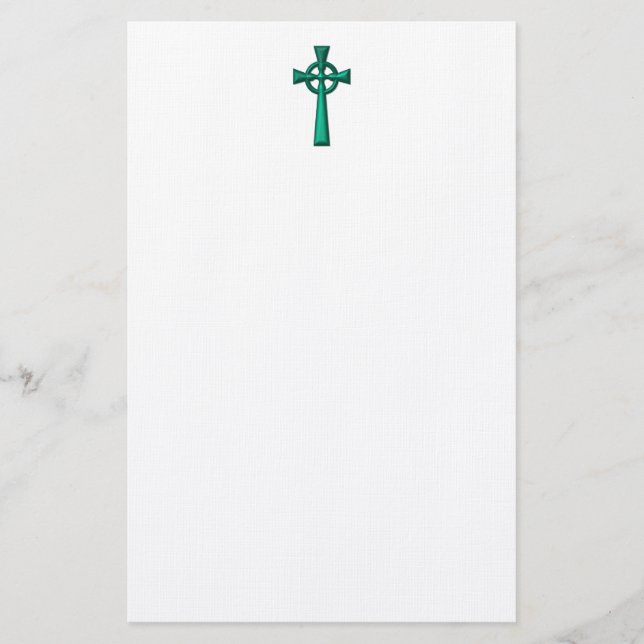 Green Metallic Celtic Cross Stationery (Front)