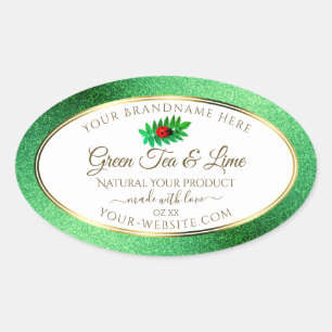 Green Metallic Glitter White Product Label Ladybug