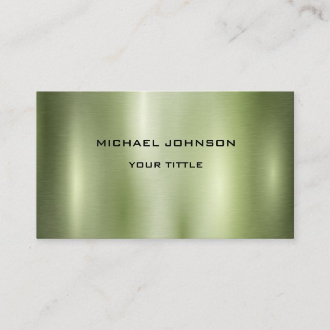 Green metallic polished glossy colour business car business card (Front)