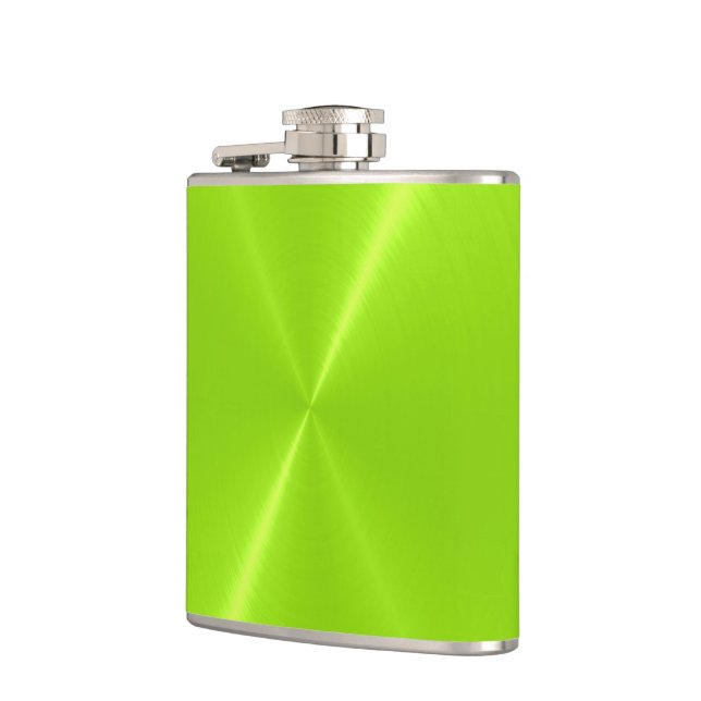 Green Metallic Steel Metal 2 Hip Flask (Left)