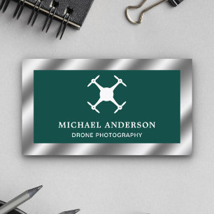 Green Metallic Steel Modern Drone Photography Business Card
