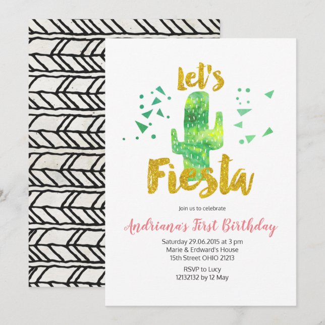 Green  Mexican Fiesta Cactus Invitation (Front/Back)