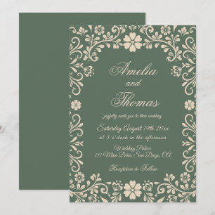 Green Mexican Floral Wedding  Invitation