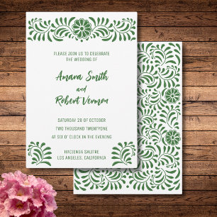 Green Mexican Talavera wedding invitation