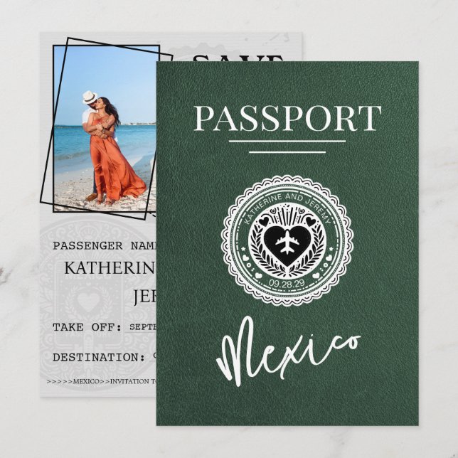 Green Mexico Passport Save The Date (Front/Back)