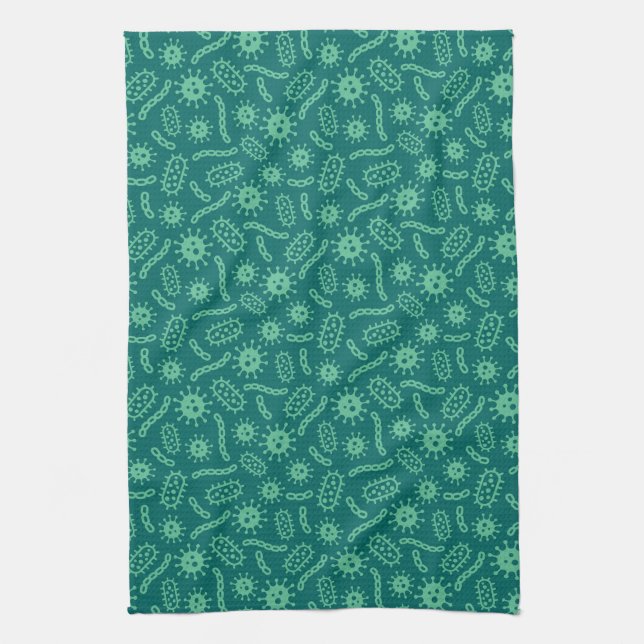 Green Microbes Pattern Tea Towel (Vertical)
