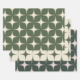 Green Mid Century Modern Elegant Geometric Boho Wrapping Paper Sheet