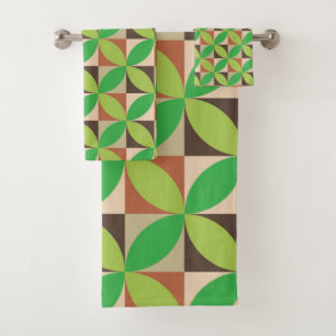 Green Mid Century Modern Geometric pattern Bath Towel Set