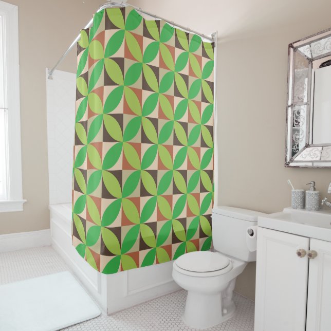  Green Mid Century Modern  Geometric pattern   Shower Curtain (In Situ)