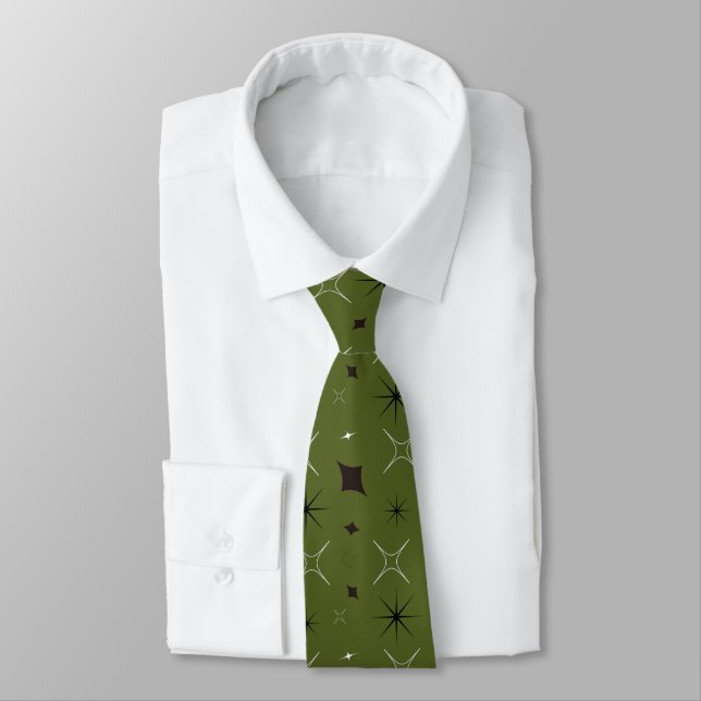 Green Mid Century Modern Tie (Tied)