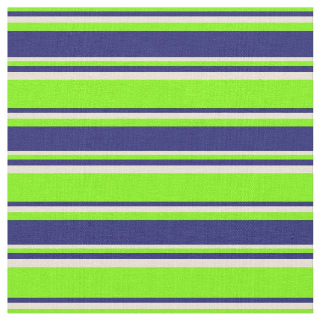 Green, Midnight Blue, and Bisque Lines Pattern Fabric (Close Up)