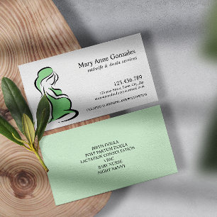 Green   Midwife Doula Pregnant Woman Belly   Business Card