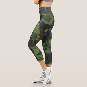 Green Military Army Camouflage Camo Capri Leggings