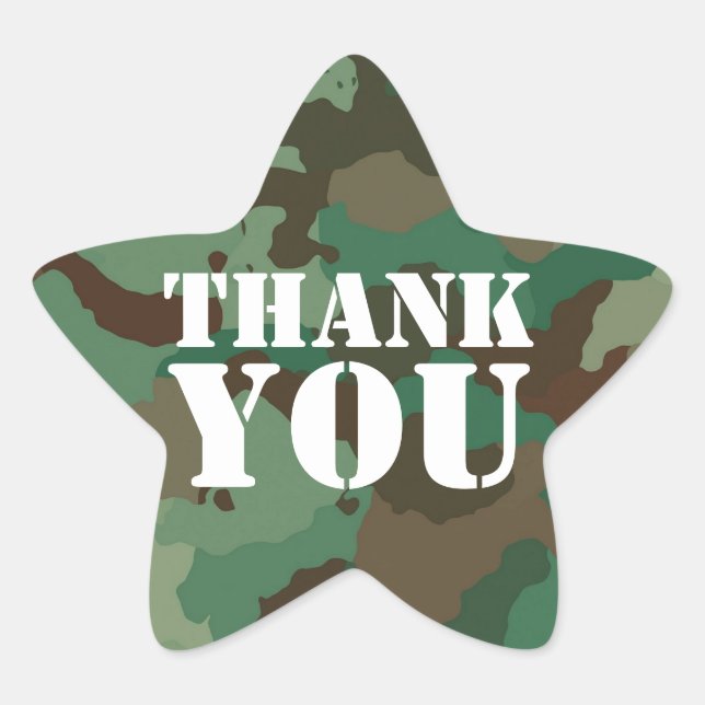 Green Military Camouflage Thank Star Envelope Seal (Front)