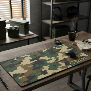 Green Military Digital Camouflage Monogram Desk Mat