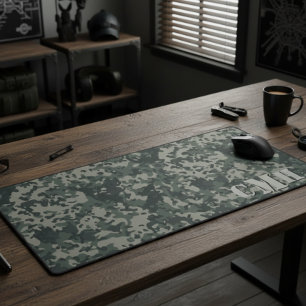 Green Military Digital Camouflage Stencil Monogram Desk Mat