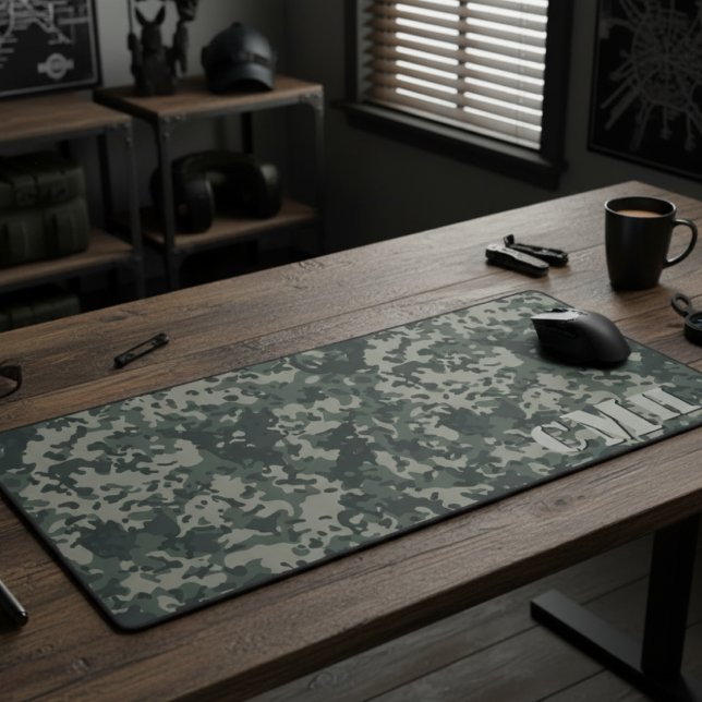 Green Military Digital Camouflage Stencil Monogram Desk Mat (Creator Uploaded)