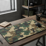 Green Military Retro Camouflage Stencil Monogram Desk Mat<br><div class="desc">Bring a tactical and personalised edge to your workspace with this custom camouflage desk mat. Perfect for gamers, military personnel, and outdoor enthusiasts, this large mousepad features a classic retro camo pattern in green, brown, and black. The durable, non-slip rubber base and smooth fabric surface provide a superior tracking experience...</div>