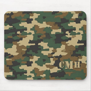 Green Military Retro Camouflage Stencil Monogram Mouse Mat