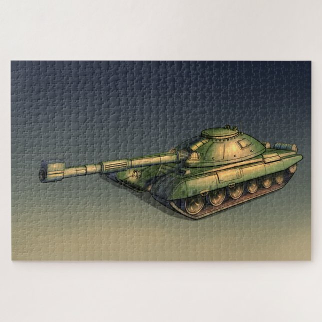 Green military tank on the field jigsaw puzzle (Horizontal)
