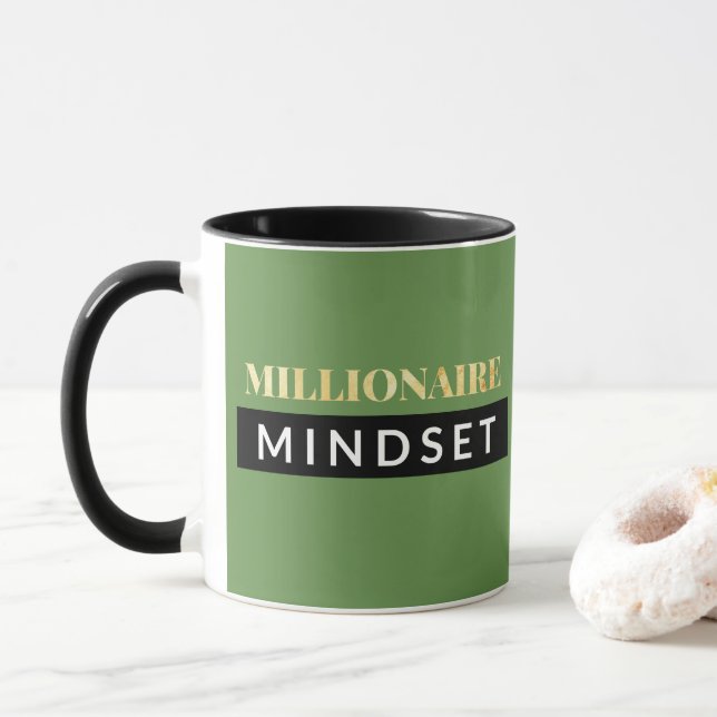 Green Millionaire Mindset Black & Gold Lettering Mug (With Donut)