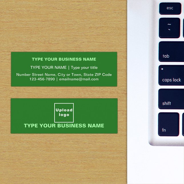 Green Mini Business Card (The front and back of the green mini business card)