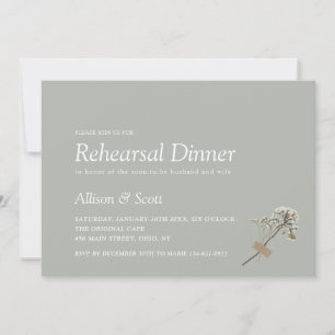 Green Minimal Hand Press Floral Rehearsal Dinner I Invitation
