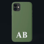 Green Minimal Modern Initial Monogram iPhone 11 Case<br><div class="desc">This stylish phone case design features a simple modern design in green & white. Make one of a kind phone case with custom initial and name. It will be a cool, unique gift for someone special or yourself. If you want to change the fonts or position, click the "Customise further"...</div>