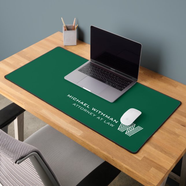 GREEN Minimal Monogram Initial CORPORATE BUSINESS Desk Mat (Office 2)