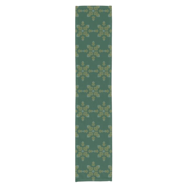 Green Minimal South Indian Kolam Design Short Table Runner (Front)