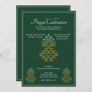 Green Minimal Tamil Kolam Pongal Invitation