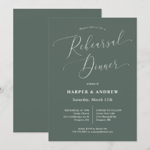 Green Minimal Wedding Rehearsal Dinner Invitation