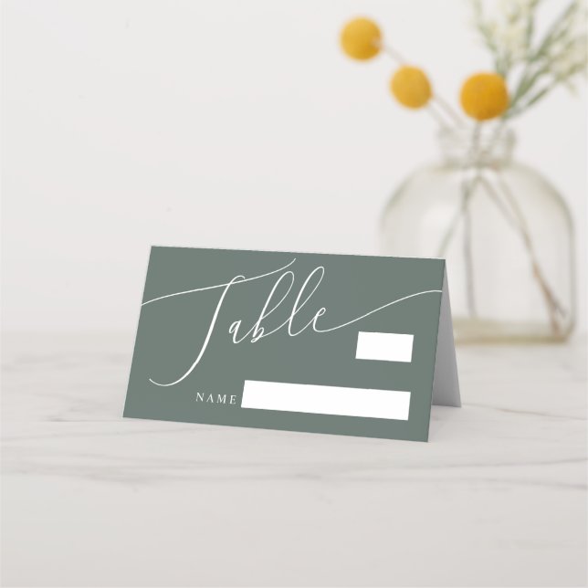 Green Minimal Wedding Table Number Place Card (Front)