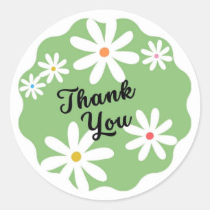 Green Minimalist Aesthetic Daisy Flower Thank You Classic Round Sticker